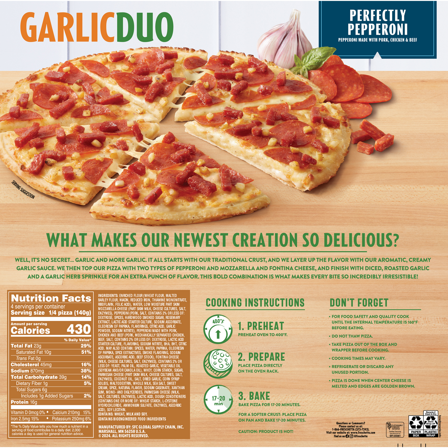 FRESCHETTA® Garlic Duo Pepperoni Frozen Pizza
