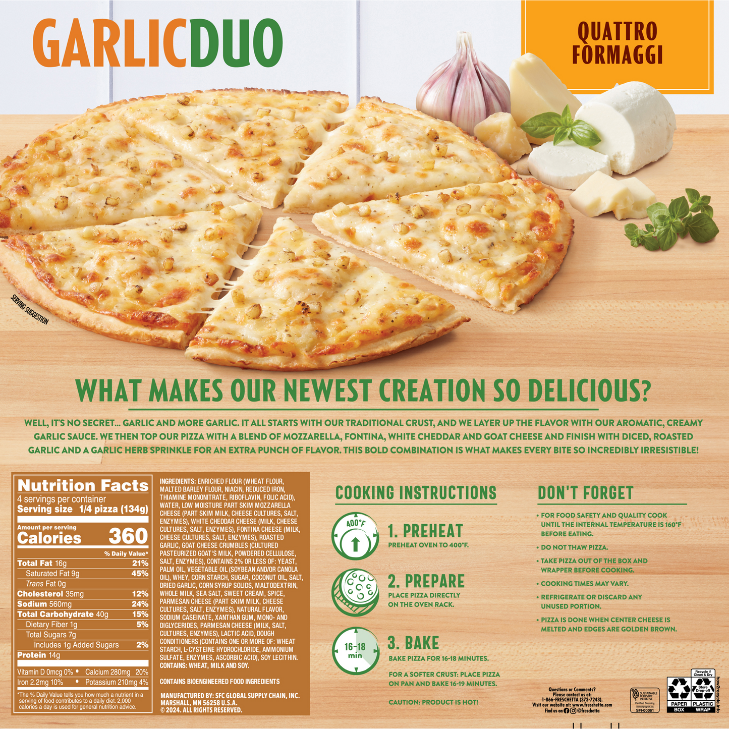 FRESCHETTA® Garlic Duo Four Cheese Frozen Pizza
