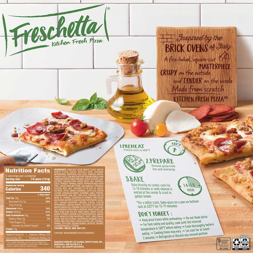 FRESCHETTA® Brick Oven Crust Three Meat Pizza Back Panel